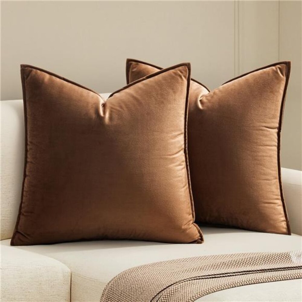 Pack of 2 Brown Decorative Velvet Throw Pillow Cover Soft Pillow Cover Square